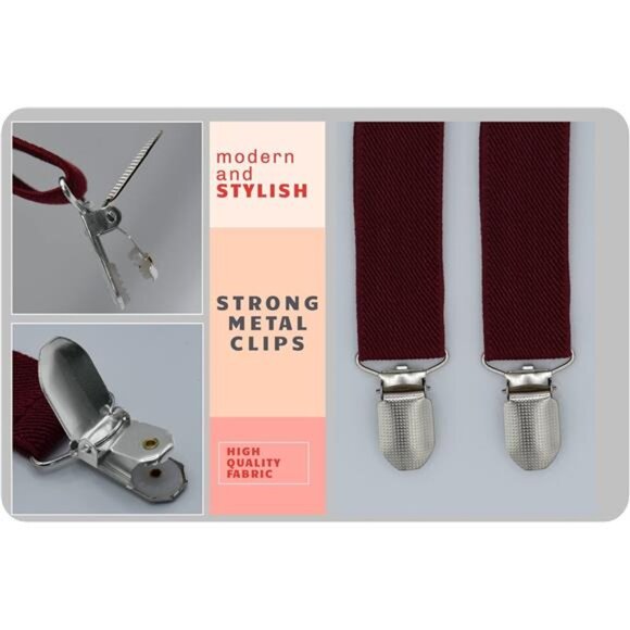 Suspenders for Men with Bow Tie - Adjustable Elastic 1 inch Wide Y Shape - Picture 5 of 7